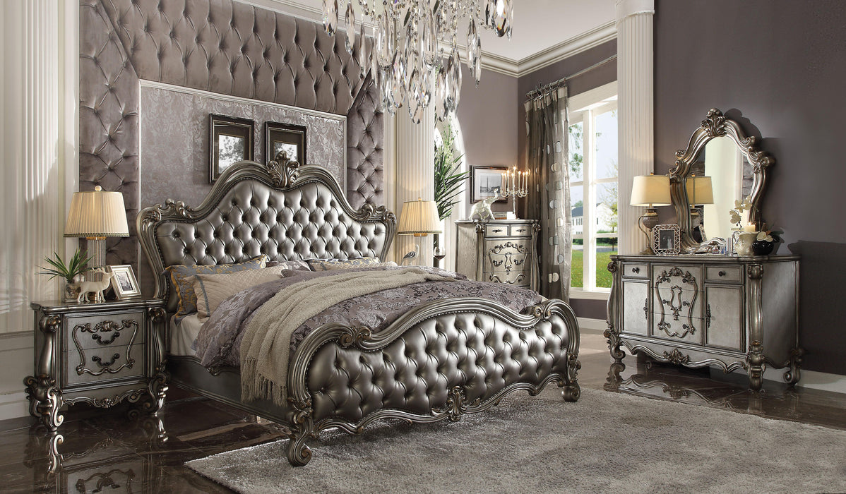 Versailles II Silver PU & Antique Platinum Queen Bed image