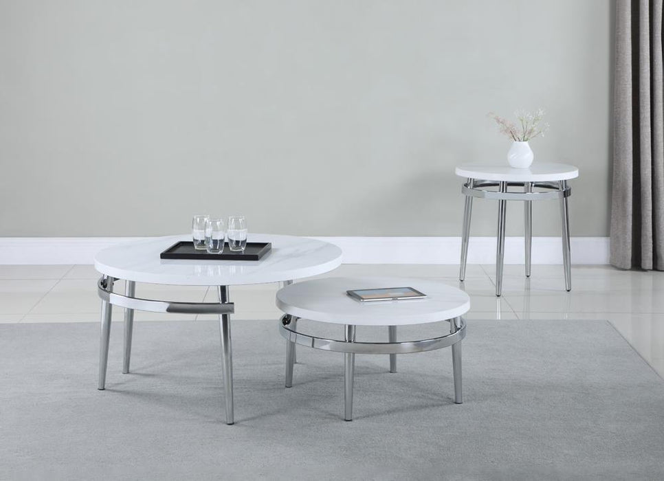 Avilla Round Nesting Coffee Table White and Chrome